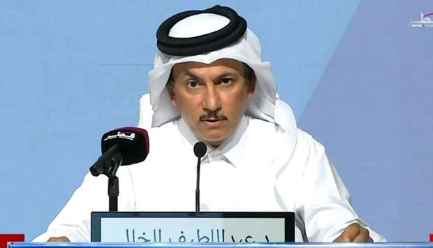 Dr Abdullatif al-Khal addressing the press conference on Qatar TV Wednesday
