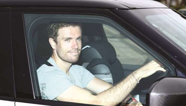 Liverpool captain Jordan Henderson arrives for training at clubu2019s Melwood training base. (Reuters)