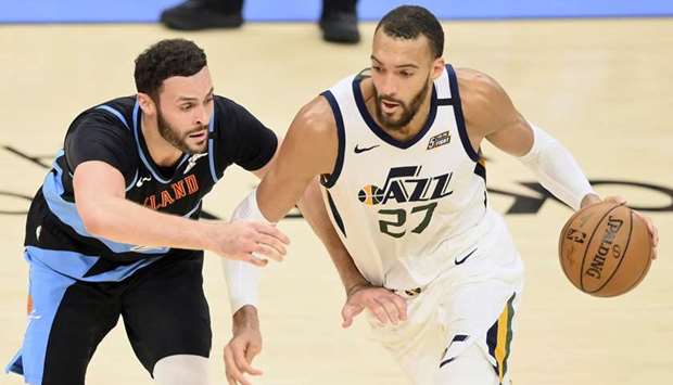 Utah Jazz center Rudy Gobert (right) in action during a regular NBA game. PICTURE: USA TODAY Sports