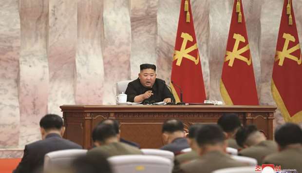 North Korean leader Kim Jong-un speaks during the conference of the Central Military Committee of the Workersu2019 Party of Korea in this image released by North Koreau2019s Korean Central News Agency (KCNA) yesterday.