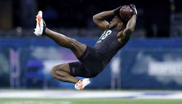 Defensive back Noah Igbinoghene of Auburn runs a drill during the NFL Combine at Lucas Oil Stadium  in Indianapolis on February 29, 2020. (TNS)