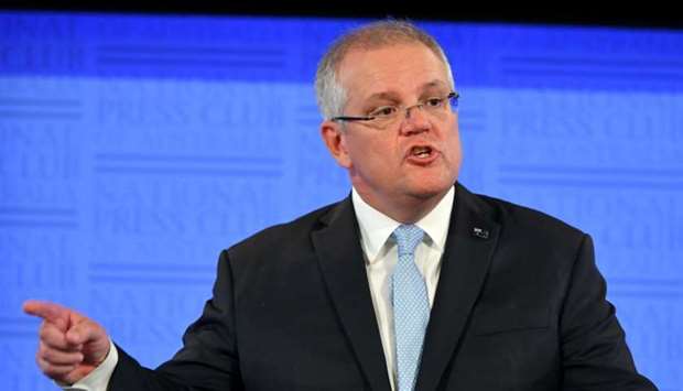 Scott Morrison, Australia's Prime Minister, speaks at the National Press Club in Canberra. Morrison laid out his plans to reshape Australia's post-coronavirus economy, saying improved job skills training will be essential for a changing labour market.