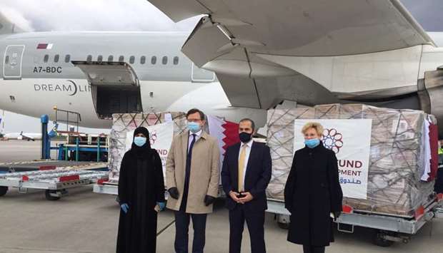 The aid shipment was received by Ukrainian Minister of Foreign Affairs Dmytro Kuleba and HE the Qatar's Ambassador to Ukraine Hadi bin Nasser Al Hajri.