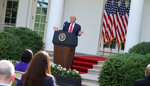US President Donald Trump speaks at an event in the Rose Garden at the White House