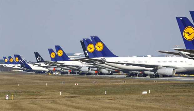 Grounded Lufthansa aircraft in Frankfurt. Recently, Germany announced a u20ac9bn rescue package for Lufthansa following the coronavirus pandemic that has pushed several struggling airlines over the edge.