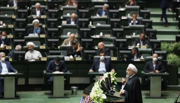 Iranian President Hassan Rouhani speaks during the opening ceremony of the nationu2019s parliament, as the spread of the coronavirus disease (Covid-19) continues, in Tehran, yesterday.