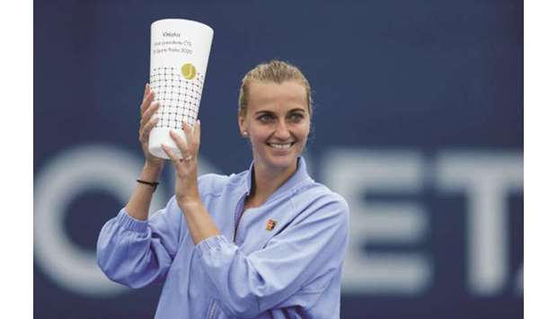 Czech Republicu2019s Petra Kvitova celebrates after winning All-Czech Tennis Tournament in Prague yesterday. (Reuters)