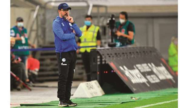 Schalkeu2019s head coach David Wagner reacts during the Bundesliga match against Fortuna Duesseldorf on Wednesday. (AFP)