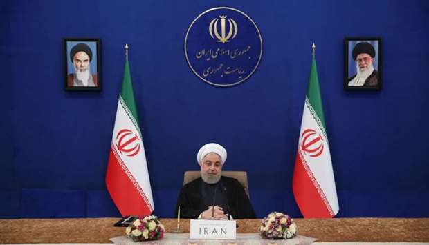 President Hassan Rouhani speaking at a televised videoconference meeting of the Non-Aligned Movement (NAM) in the capital Tehran. AFP/HO/IRANIAN PRESIDENCY