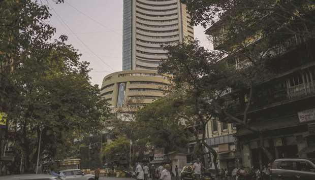 The Bombay Stock Exchange building in Mumbai. The Sensex tumbled 5.9% to 31,715.35 points to mark its steepest drop since March 23, while the NSE Nifty 50 Index slid by a similar magnitude yesterday.
