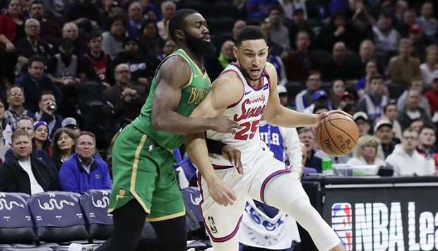 Philadelphia 76ers guard Ben Simmons (right) in action during a regular NBA game at the Wells Fargo Center on January 9, 2020. (TNS)