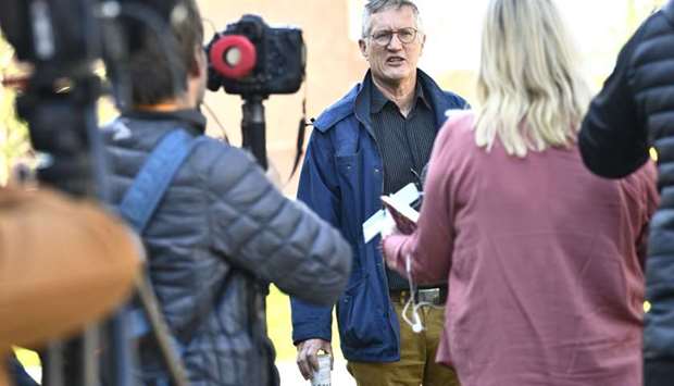 State epidemiologist Anders Tegnell of the Public Health Agency of Sweden talks to reporters after a news conference on a daily update on the coronavirus Covid-19 situation, in Stockholm, Sweden