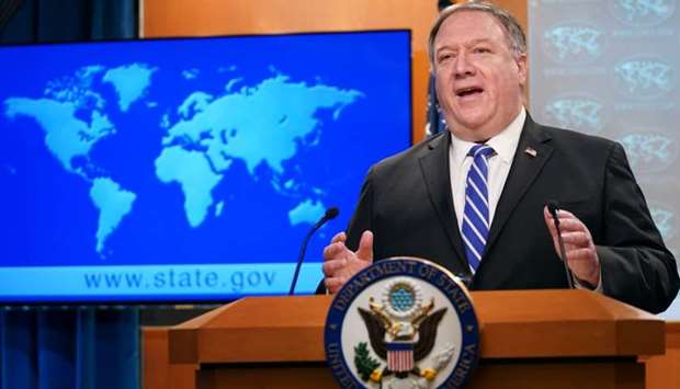 US Secretary of State Mike Pompeo speaks to reporters during a media briefing at the State Department in Washington