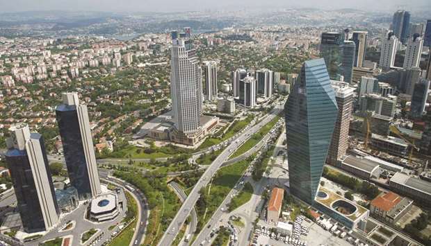 The business and financial district of Levent, which comprises leading Turkish companiesu2019 headquarters and popular shopping malls, is seen from the Sapphire Tower in Istanbul (file). Turkeyu2019s push for cheap credit to mitigate the fallout from the virus is bearing fruit, as companies and consumers take advantage of lower borrowing costs to refinance debt and shore up their finances.
