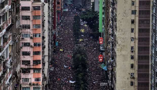 Hundreds of thousands protesters march through the streets of Hong Kong, China, demanding for it's leaders to step down and withdraw the proposed extradition bill on June 16, 2019. Reuters has been awarded the 2020 Pulitzer Prize in Breaking News Photography for Hong Kong protests.