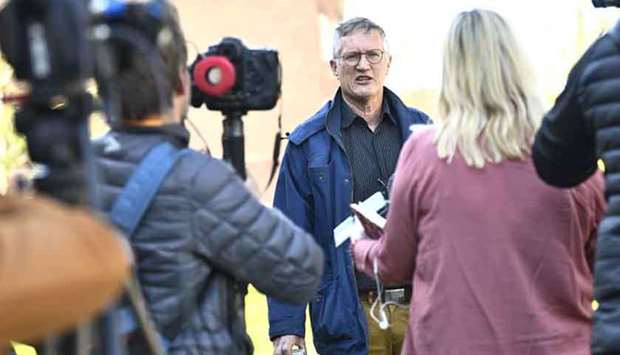 State epidemiologist Anders Tegnell of the Public Health Agency of Sweden talks to reporters after a news conference on a daily update on the coronavirus Covid-19 situation, in Stockholm, Sweden, on May 6.