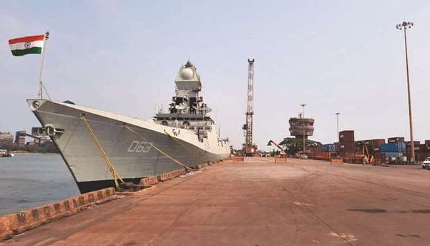 'INS Kolkata' following its arrival at New Mangalore Port.rnrn
