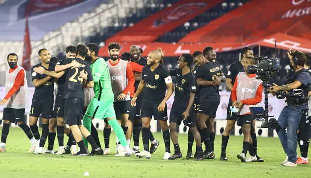 Al Rayyan players celebrate their win over Al Duhail in the Amir Cup semi-final. PICTURE: Jayan Orma