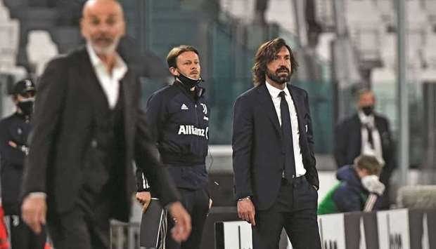 Juventus were knocked out of Italyu2019s top four last weekend following a 3-0 home defeat by AC Milan, leaving coach Andrea Pirlou2019s (right) position increasingly under threat entering the final three games. (Reuters)
