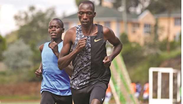 Timothy Cheruiyot, winner of the 1500 metres gold medal at the 2019 World Athletics Championships in Doha, runs during a training session in Nairobi, Kenya.