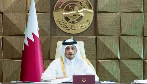 HE Sheikh Mohamed bin Abdulrahman al-Thani chairing the extraordinary session of the Arab League on Tuesday