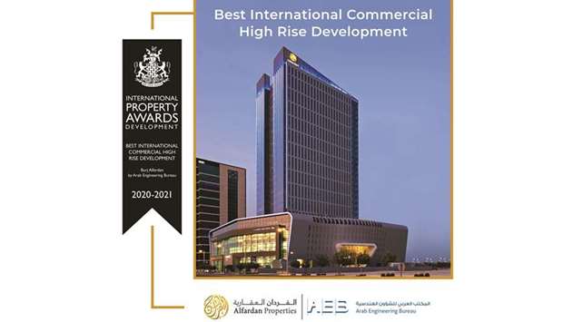 The award gives recognition to Burj Alfardanu2019s visionary design, which features a cantilevered podium intended as a luxury showroom, which transitions into a symmetrical, sharp-edged, 32-storey high-rise building wrapped in a glazed facade
