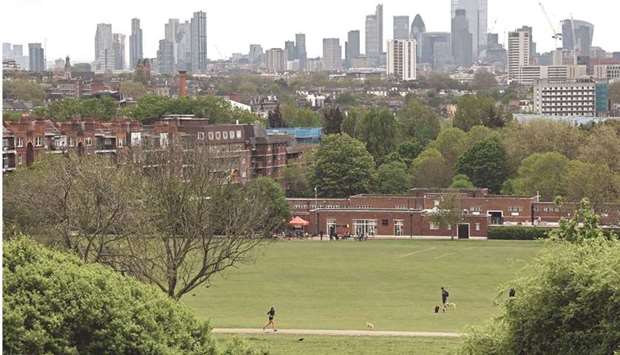 The London skyline is pictured from Hampstead Heath. Britainu2019s economy began to recover strongly at the end of the first quarter despite only minor easing of lockdowns, official data revealed yesterday.