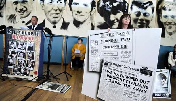 John Teggart, son of Daniel Teggart, speaks, as he attends a news conference after listening to the findings of the report on the fatal shootings of 10 people in the Ballymurphy area of Belfast in 1971 that involved the British Army. (REUTERS)