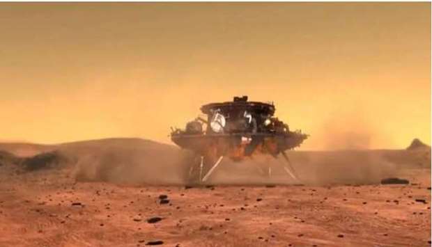 An artist's concept of China's first Mars rover mission, Tianwen-1, at the Red Planet. (Image credit: CCTV/CNSA)
