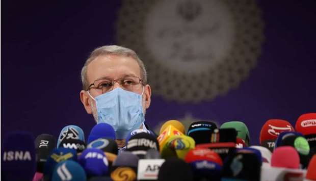 Ali Larijani, former chairman of the parliament of Iran, speaks at a press conference after registering as a candidate for the presidential election at the Interior Ministry, in Tehran. Majid Asgaripour/ WANA via REUTERS