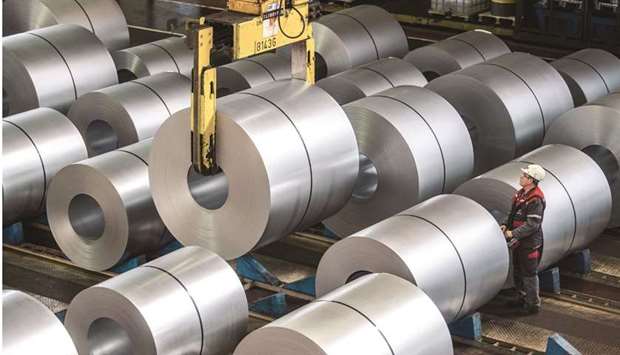 A view of the storage area of galvanised coiled steel following manufacture at the ThyssenKrupp steel mill in Duisburg, Germany. The Biden administration is set to announce itu2019s reached a truce in a dispute with the European Union over metal tariffs, sparing iconic products from a doubling of EU duties next month, people familiar with the matter said.