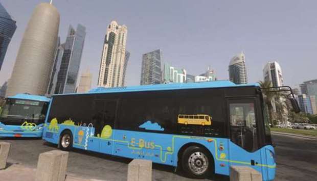 Karwa electric buses are seen in Doha (file).
