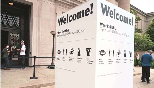 A welcome sign is seen at the National Gallery of Art in Washington, DC.