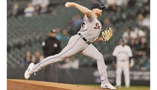 Spencer Turnbull of the Detroit Tigers pitches during the first inning of their MLB game against the Seattle Mariners at T-Mobile Park in Seattle, Washington, United States, on Tuesday. (AFP)