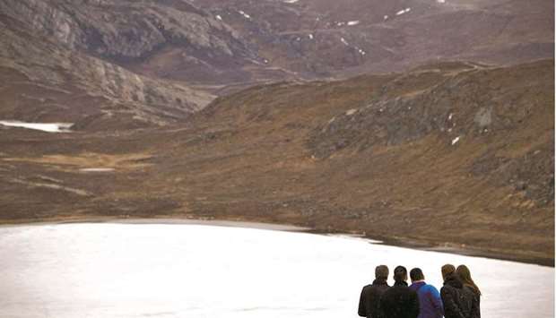 US Secretary of State Antony Blinken and Danish Foreign Minister Jeppe Kofod are seen at the Black Ridge Viewing site in Kangerlussuaq, Greenland.