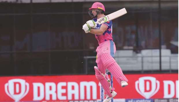 Jos Buttler of Rajasthan Royals plays a shot during their Indian Premier League match against Sunrisers Hyderabad at the Arun Jaitley Stadium in New Delhi yesterday. (Sportzpics for IPL)