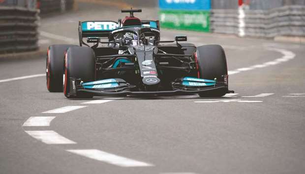 Mercedesu2019 Lewis Hamilton in action during qualifying of the Monaco Grand Prix at the Circuit de Monaco, Monte Carlo, Monaco, yesterday. (Reuters)