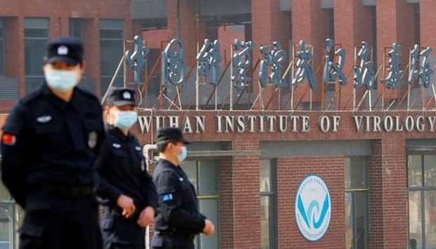 Security personnel keep watch outside Wuhan Institue of Virology, China. May 24, 2021 file picture