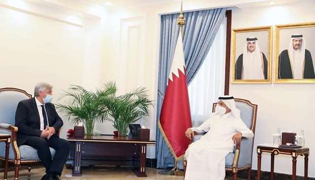 HE the Speaker of the Shura Council Ahmed bin Abdullah bin Zaid Al Mahmoud meets with the President of the France-Qatar Friendship Group in the French National Assembly MP Pascal Brindeau
