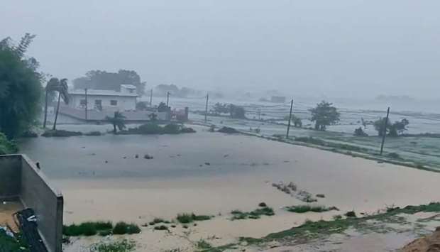 A general view shows flooding as Cyclone Yaas approaches Bhadrak, Odisha, India