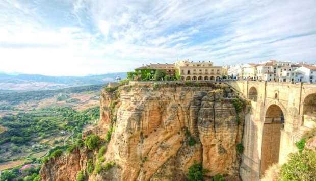 View of Parador of Ronda and its new bridge, Spain.