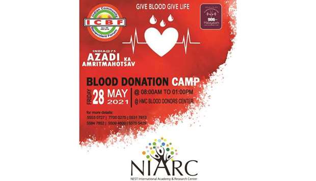 The blood donation camp, observing Covid-19 protocols, will be held at Hamad Blood Donor Center on Friday from 8am to 1pm. Donors must be between 18 to 60 years of age and in good health.