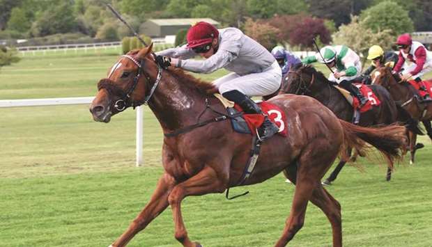 James Doyle rides Ebro River to Listed National Stakes victory in Sandown, England, on Thursday. (Steve Davies)