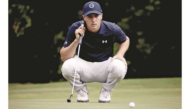 Jordan Spieth lines up his putt on the seventh hole during the second round of the Charles Schwab Challenge at Colonial Country Club in Fort Worth, Texas. (Getty Images/AFP)