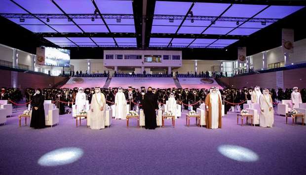 Her Highness Sheikha Jawaher with distinguished female graduates of Qatar University Class of 2020