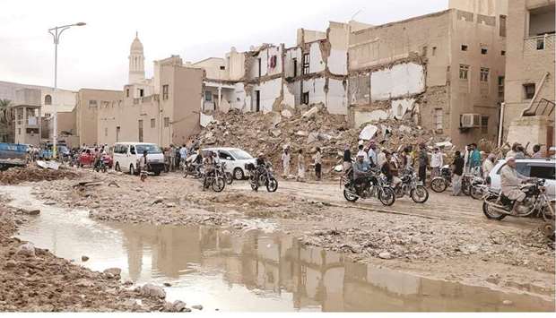 A picture taken yesterday, shows the aftermath of flash floods in the city of Tarim in Yemenu2019s central province of Hadramawt.