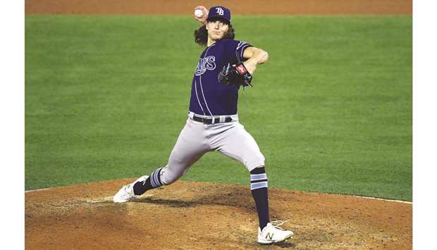 Starting pitcher Tyler Glasnow of the Tampa Bay Rays throws during the fifth inning against the Los Angeles Angels in Anaheim, California. (Getty Images/AFP)