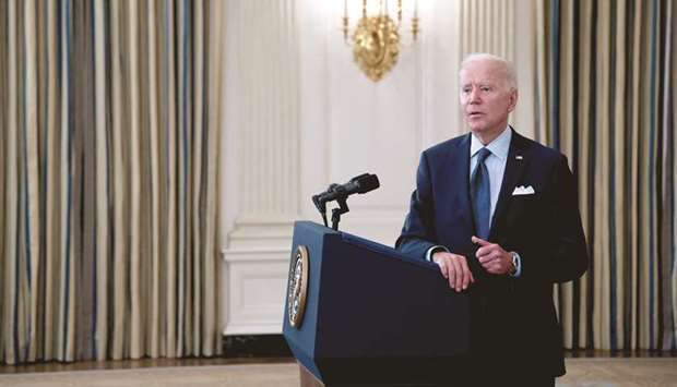 US President Joe Biden delivers remarks on the state of the coronavirus disease vaccinations at the White House in Washington, DC, US, yesterday.