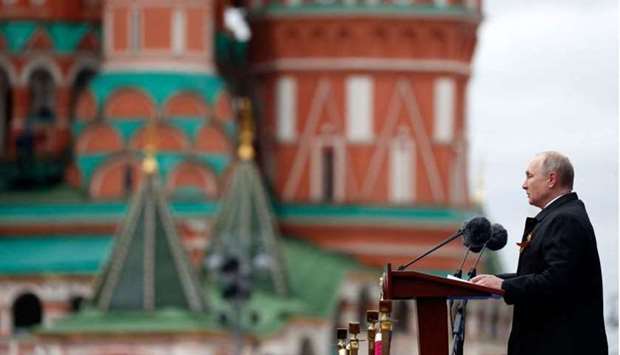 Russian President Vladimir Putin gives a speech during the Victory Day military parade at Red Square in Moscow. Dmitry ASTAKHOV/SPUTNIK/AFP