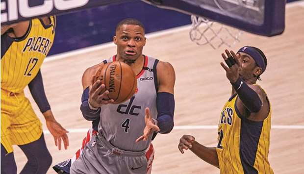 Washington Wizards guard Russell Westbrook in action during the second half of their NBA game against the Indiana Pacers at Bankers Life Fieldhouse in Indianapolis. (USA TODAY Sports)